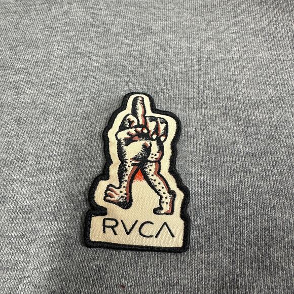 RVCA Mens Long Sleeve Crew Sweatshirt Pullover Middle Finger Gray Size XXL - Picture 8 of 8